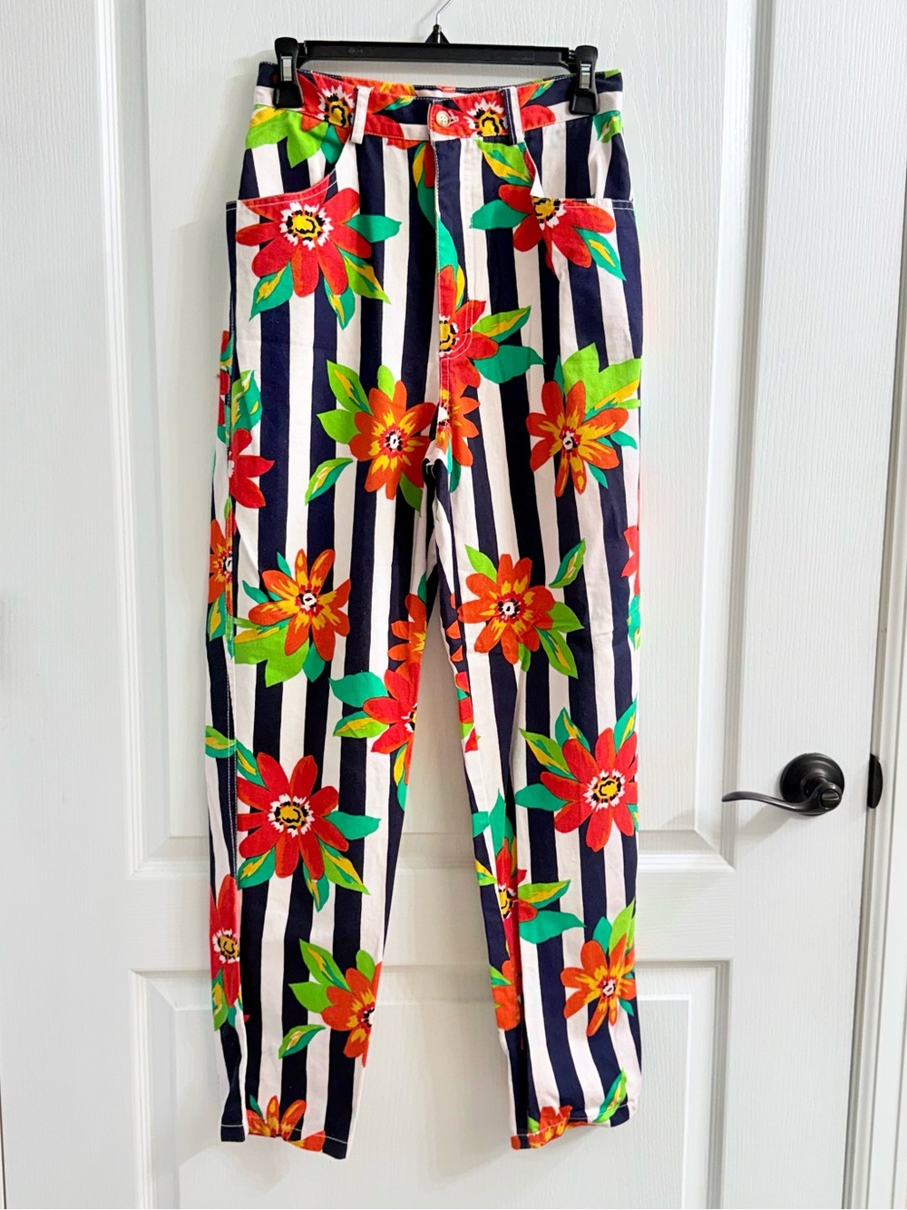 Striped Floral High-Waist Pants - Multicolor